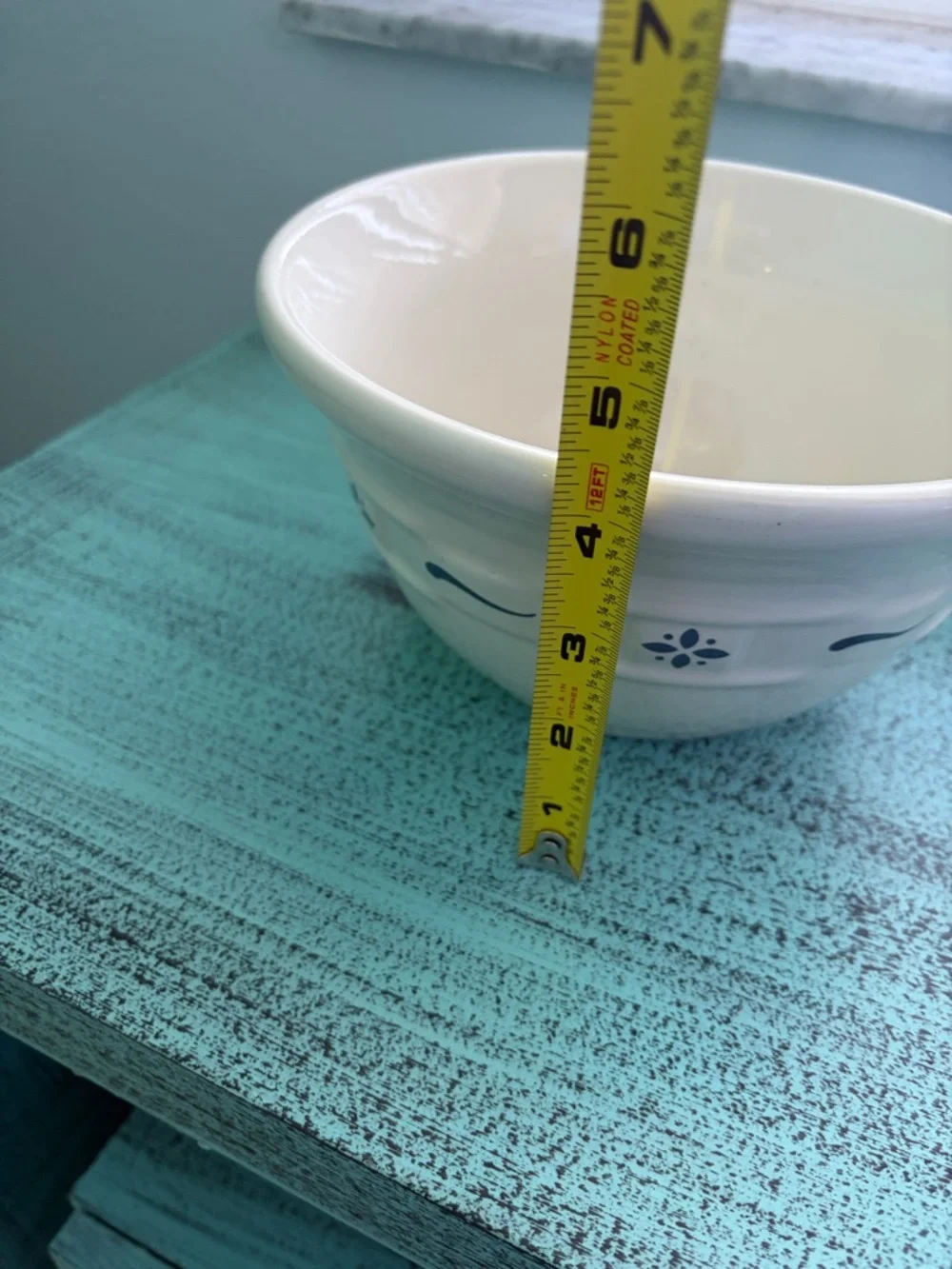 Longaberger Cream and Blue Ceramic Bowl -oven freezer dishwasher and microwave